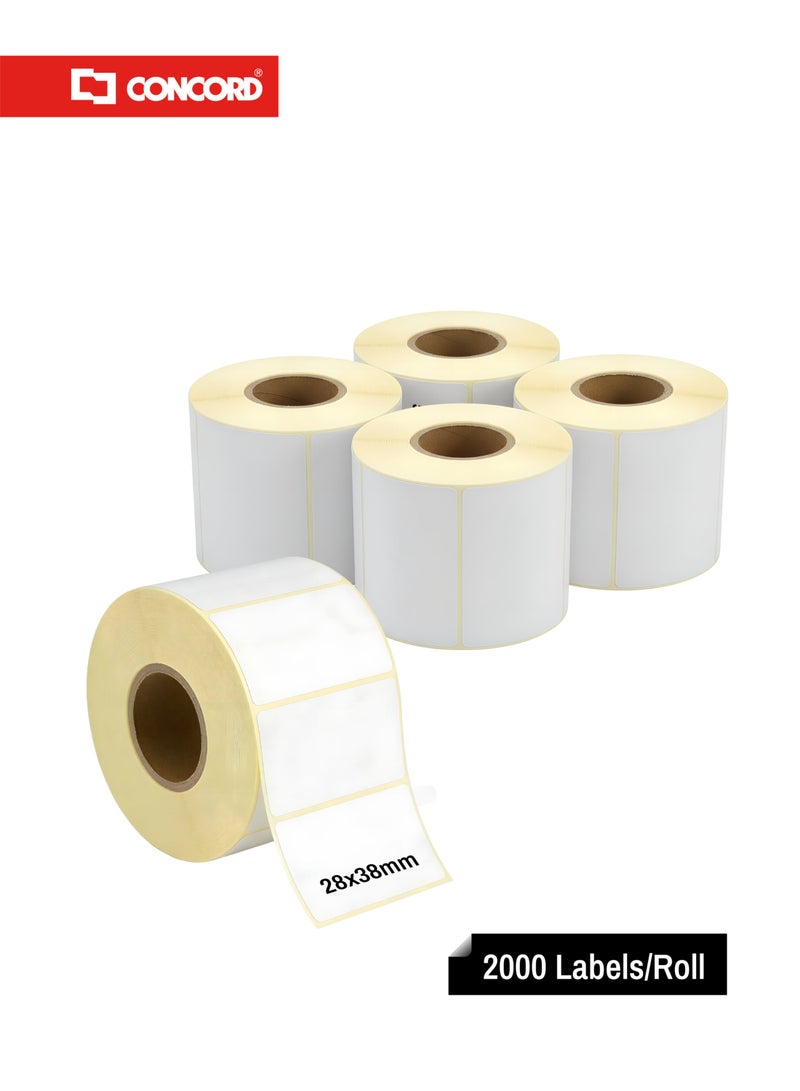كونكورد ملصقات باركود حرارية 28×38مم، 2000 ملصق لكل رول، عبوة 5 رول - Image 1