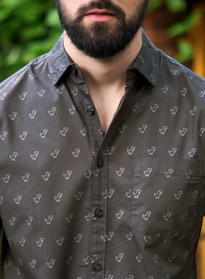 Dillinger Dillinger All Over Dinosaur Print Shirt with Long Sleeves