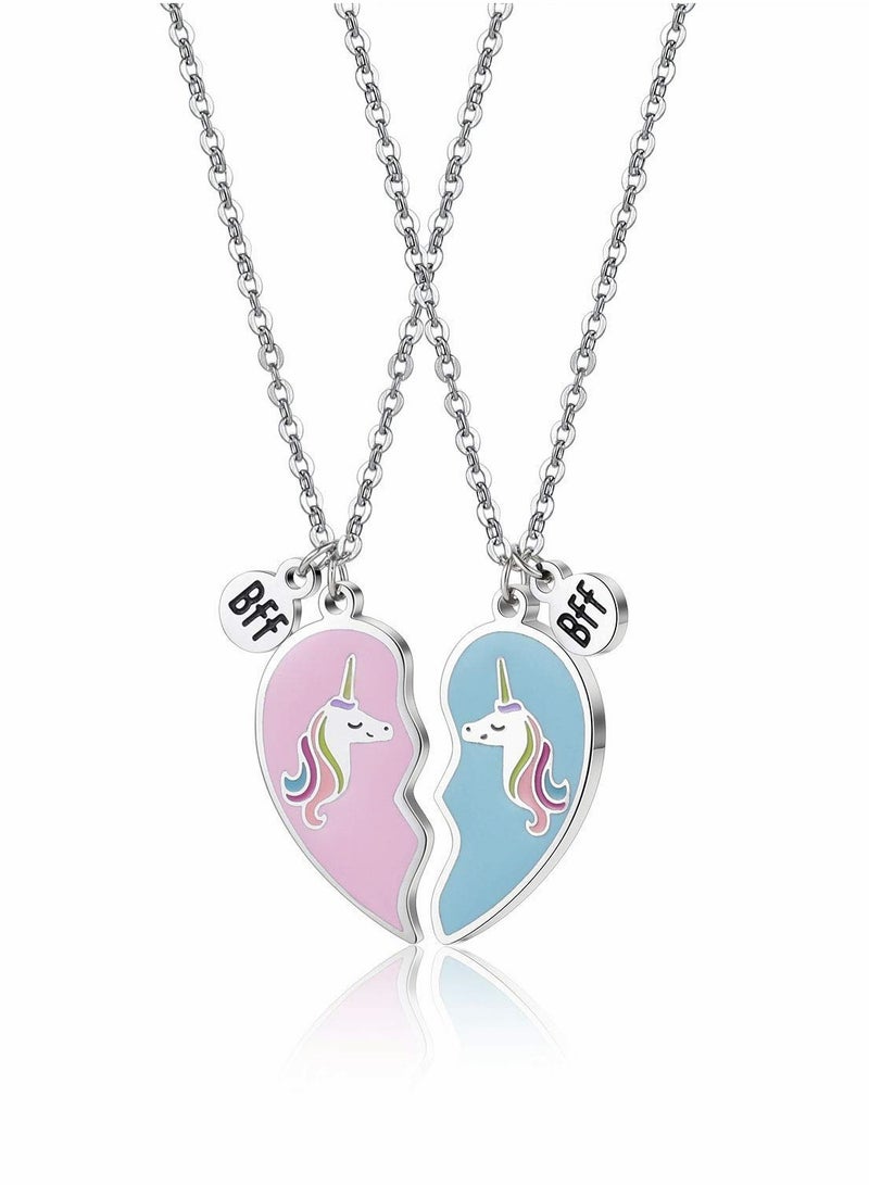 Excefore Friendship Necklaces, 2 PCS Half Heart Pendant Necklace for Children, Kid's Best Friend Jewelry,Friendship Gift Girls BFF Necklaces - Image 1