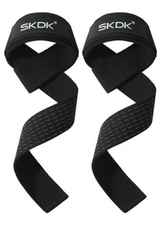 SKDK SKDK Cotton Hard Pull Wrist Lifting Straps Grips Band-Deadlift Straps with Neoprene Cushioned Wrist Padded and Anti-Skid Silicone - for Weightlifting, Bodybuilding, Xfit, Strength Training (Black)  - Image 1