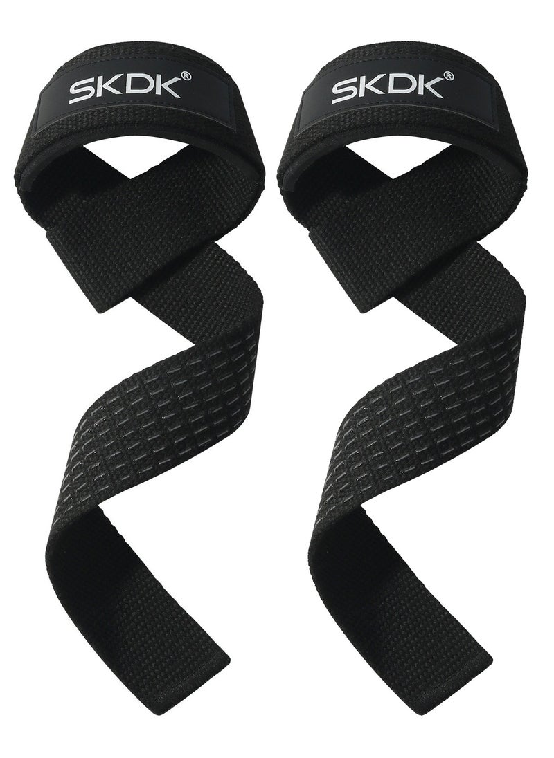 SKDK SKDK Cotton Hard Pull Wrist Lifting Straps Grips Band-Deadlift Straps with Neoprene Cushioned Wrist Padded and Anti-Skid Silicone - for Weightlifting, Bodybuilding, Xfit, Strength Training (Black)  - Image 1
