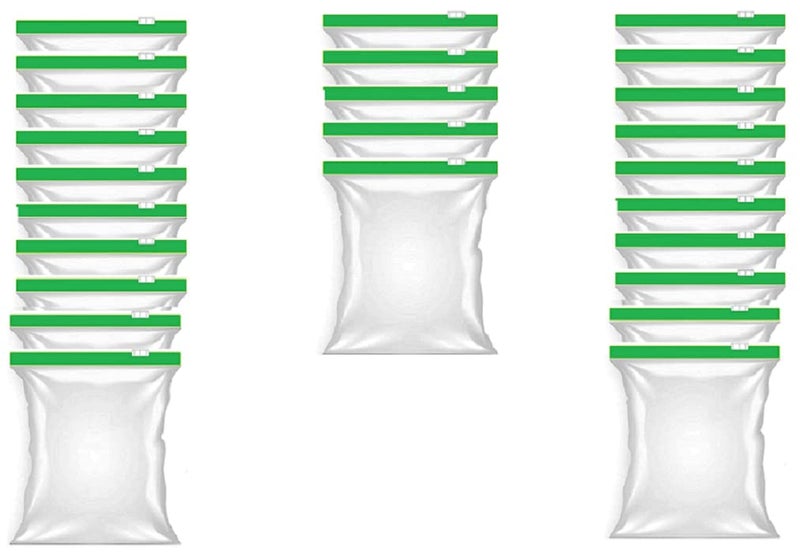 VONITY Pack Of 25 Ziplock Bags For Storage fridge vegetable storage bags Freezer REUSABLE Zipper Bags fridge organiser vegetable storage bags for refrigerator medium size 9X10 GREEN S7432