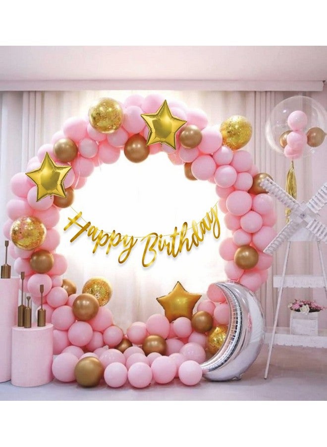 HK Balloons Pastel Pink Birthday Balloon Decoration Kit Pink Gold Balloons Combo With Birthday Card Stock Paper Banner, Balloon Arch Stirp, Pump For Girls Birthday Decorations, 65 Pieces - Image 1
