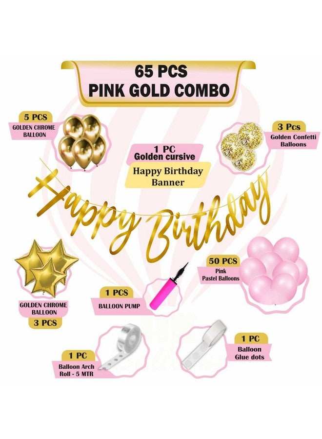 HK Balloons Pastel Pink Birthday Balloon Decoration Kit Pink Gold Balloons Combo With Birthday Card Stock Paper Banner, Balloon Arch Stirp, Pump For Girls Birthday Decorations, 65 Pieces - Image 2