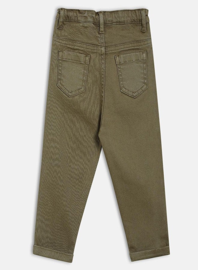 miniklub Baby Boys Waistband Full Length Woven Cotton Denim Pant, Pack of 1, Olive (2-3Y) - Image 2