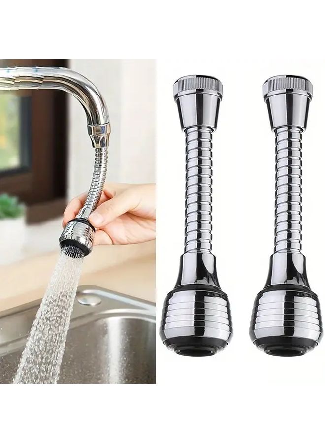 2 Pack Long Rotating Faucet Extenders Silvery Dual Spray Modes Splashproof No Tool Installation for Bathroom Kitchen Sinks - Image 1