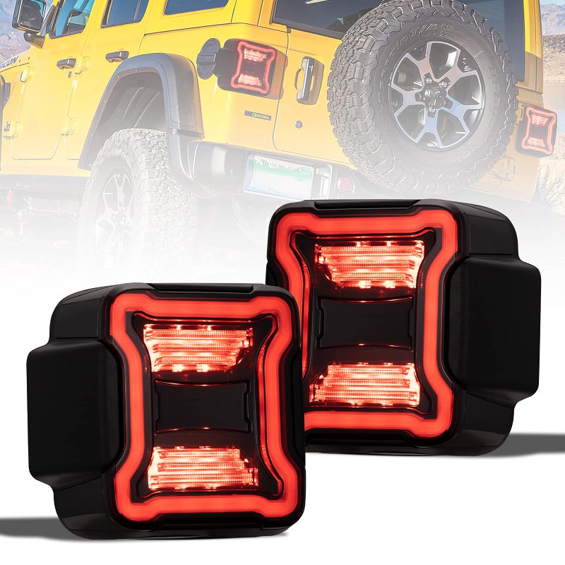 FIERYRED Smoked LED Tail Lights Compatible with 20182024 Jeep Wrangler JL Reverse Light Turn Signal Lamp Running Lights
