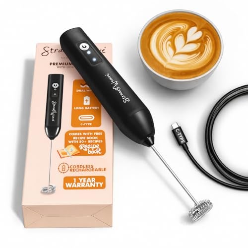 STRAW&WEAVE Coffee Frother Electric with Double Whisk | C Type Rechargeable Coffee Maker Machine for Home | 1 Year Warranty | Free Coffee Blender Recipe Book | Big Battery 1 Charge = 15 Days Use - Image 1
