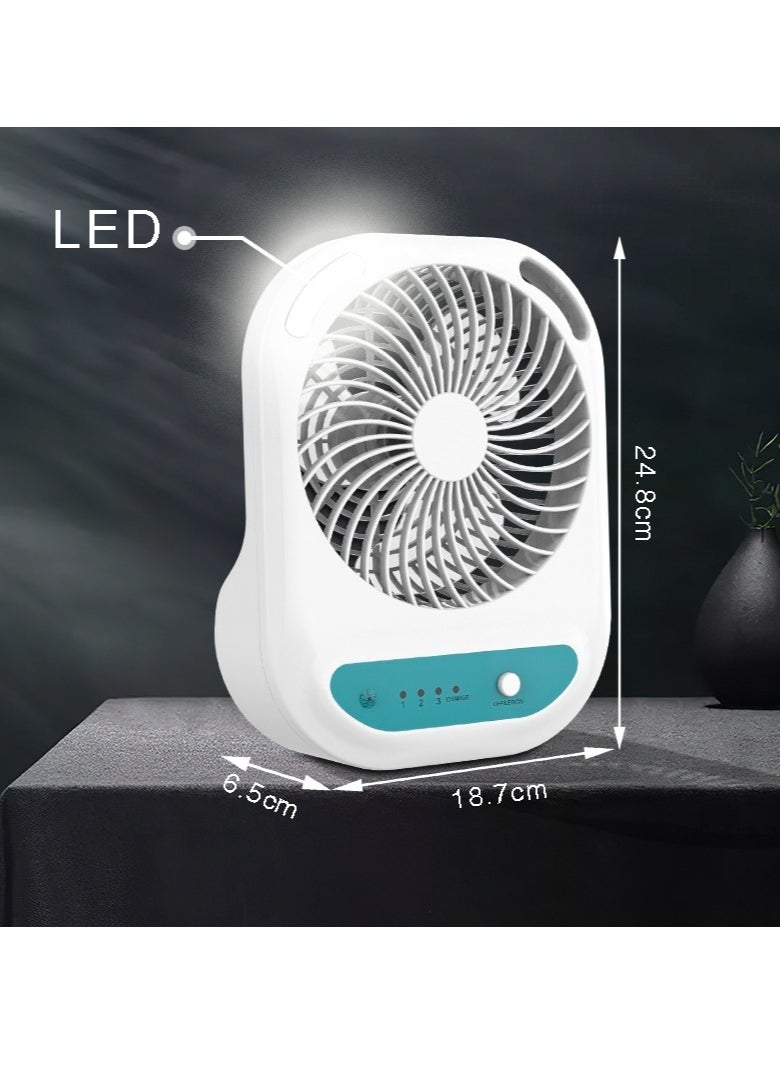 WINNINGSTAR - مروحة مكتب، مروحة طاولة، مروحة مكيف هواء محمولة USB، 3 سرعات، مع ضوء LED، مروحة تبريد سطح المكتب قابلة لإعادة الشحن، لغرفة المنزل والمكتب ST-4052 - أبيض - Image 1