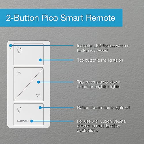 Lutron Pico Remote for Caseta Smart Dimmer Switch, 2-Button Control with Raise and Lower, For Table Top or Wallmount Use, PJ2-2BRL-GWH-L01, White - Image 4
