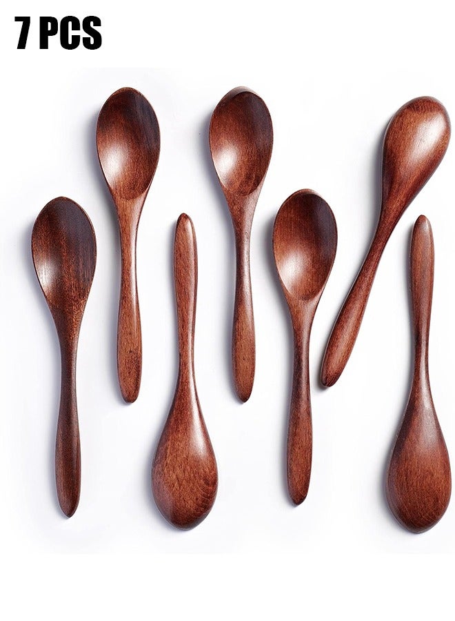 HY 7 PCS Small Wooden Spoons Honey spoons for Tea Smooth Wooden Honey Teaspoon for Coffee Ellipse Serving Wood Spoons Mini Table Spoon for Jar and condiments Wooden Spoons for Eating - Image 1