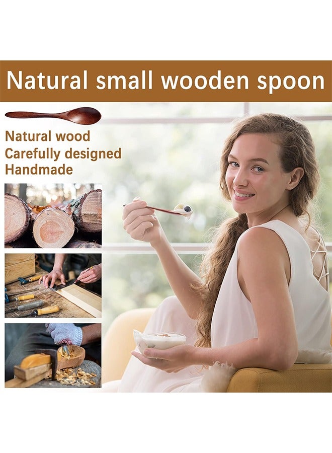 HY 7 PCS Small Wooden Spoons Honey spoons for Tea Smooth Wooden Honey Teaspoon for Coffee Ellipse Serving Wood Spoons Mini Table Spoon for Jar and condiments Wooden Spoons for Eating - Image 2