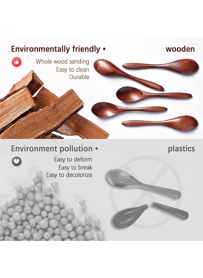 HY 7 PCS Small Wooden Spoons Honey spoons for Tea Smooth Wooden Honey Teaspoon for Coffee Ellipse Serving Wood Spoons Mini Table Spoon for Jar and condiments Wooden Spoons for Eating - Image 4