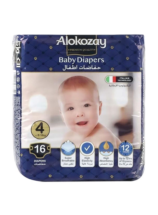 Alokozay Premium Baby Diaper, Size 4, 8-14 kg, 16 Pcs, 16'S