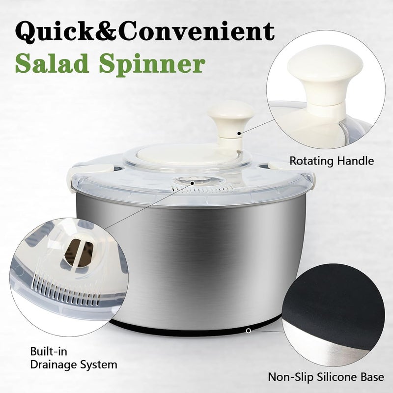 NIOSAVM 5Qt Stainless steel Salad Spinner, lettuce spinners,salad spinner BPA-Free small,Vegetable Dryer,Vegetable Washer,colander for kitchen,salad dryer spinner,fruit cleaner spinner - Image 3