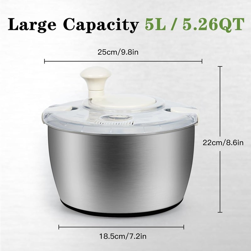 NIOSAVM 5Qt Stainless steel Salad Spinner, lettuce spinners,salad spinner BPA-Free small,Vegetable Dryer,Vegetable Washer,colander for kitchen,salad dryer spinner,fruit cleaner spinner - Image 2