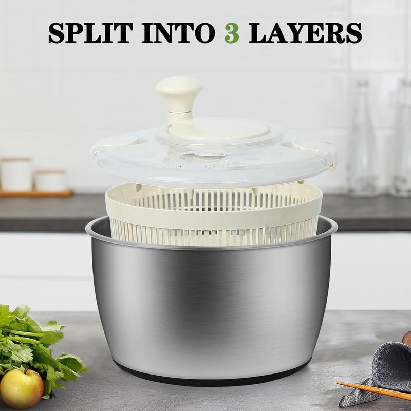 NIOSAVM 5Qt Stainless steel Salad Spinner, lettuce spinners,salad spinner BPA-Free small,Vegetable Dryer,Vegetable Washer,colander for kitchen,salad dryer spinner,fruit cleaner spinner - Image 5