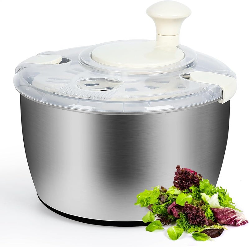 NIOSAVM 5Qt Stainless steel Salad Spinner, lettuce spinners,salad spinner BPA-Free small,Vegetable Dryer,Vegetable Washer,colander for kitchen,salad dryer spinner,fruit cleaner spinner - Image 1