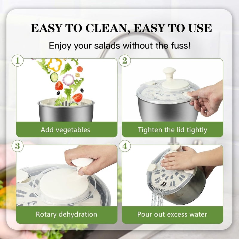 NIOSAVM 5Qt Stainless steel Salad Spinner, lettuce spinners,salad spinner BPA-Free small,Vegetable Dryer,Vegetable Washer,colander for kitchen,salad dryer spinner,fruit cleaner spinner - Image 4