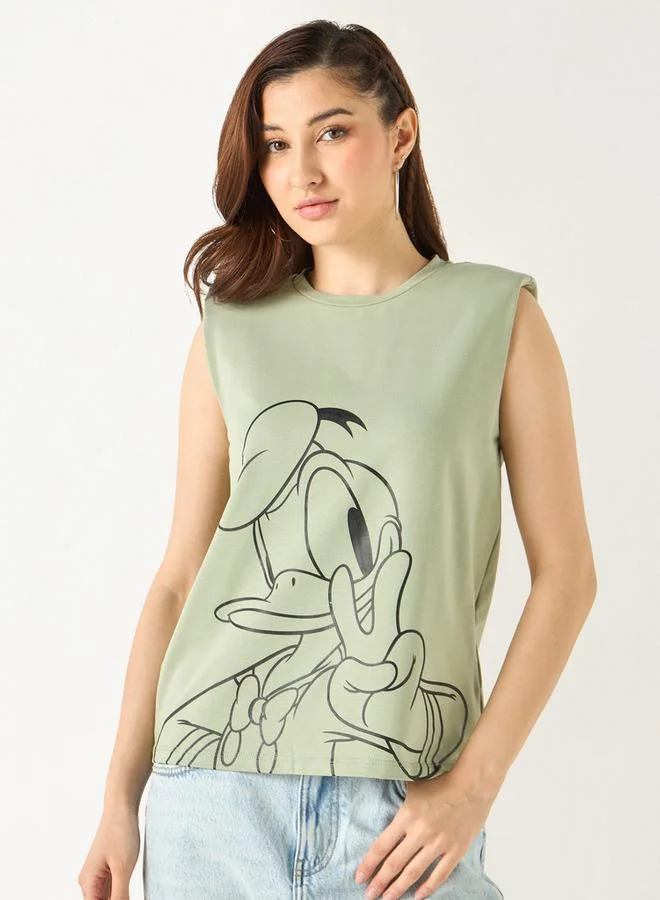 اس بي كاركترز تيشيرت دون أكمام بياقة ضيقة وطبعات دونالد دوك