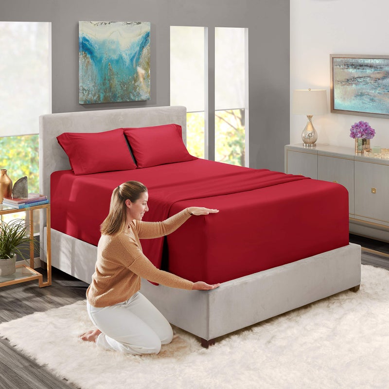 Nestl Queen Size Sheet Set, 4 Piece Extra Deep Pocket (18-24 inches), Microfiber, Cooling, Hotel Luxury, Soft, Breathable, Wrinkle-Free, Easy to Care, Burgundy Red - Image 2