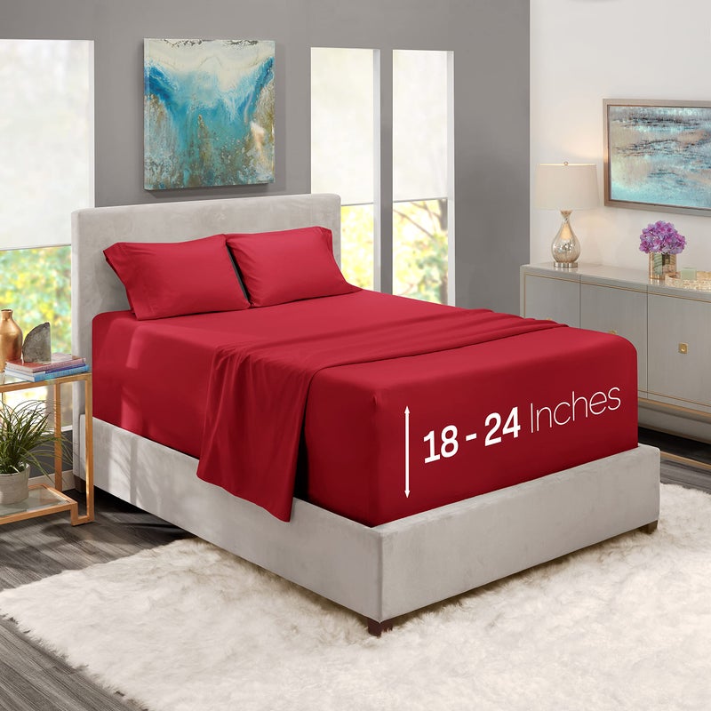 Nestl Queen Size Sheet Set, 4 Piece Extra Deep Pocket (18-24 inches), Microfiber, Cooling, Hotel Luxury, Soft, Breathable, Wrinkle-Free, Easy to Care, Burgundy Red - Image 1