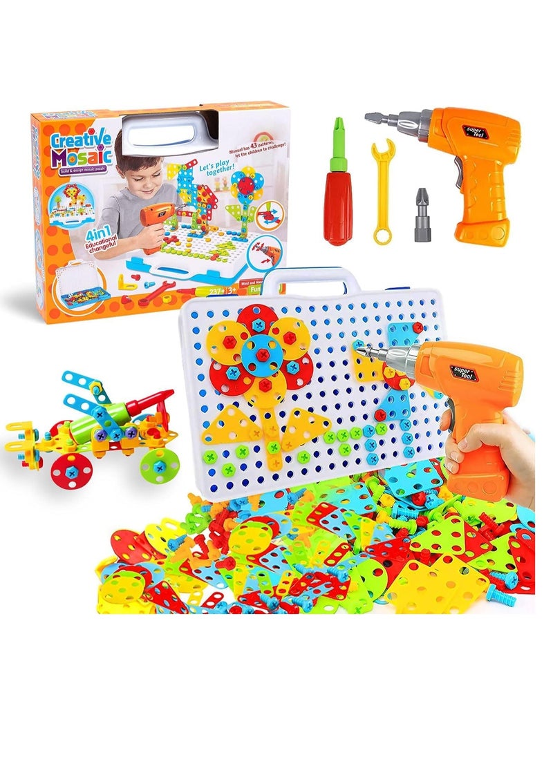 General 237 Pieces Creative Mosaic Toy Drill Puzzle Set for Kids, STEM Learning Educational Toys, Drill and Screwdriver Engineering Building Kit for Boys and Girls Ages 3 4 5 6 7 8 9 10 Year Old  - Image 1