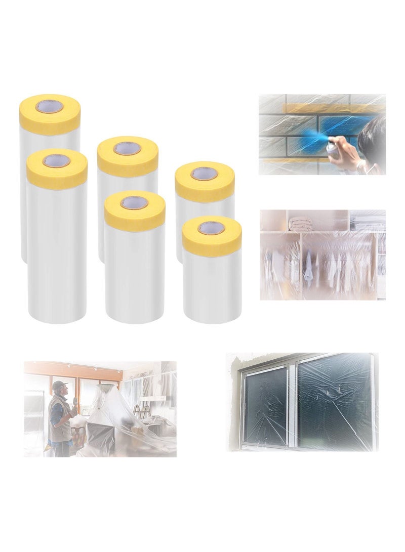 Pre-Taped Masking Film, SYOSI Tape and Drape for Automotive Painting Covering, Assorted Paper, Protection Covering Cloth Painting, 6 Pack 3 Sizes - Image 1