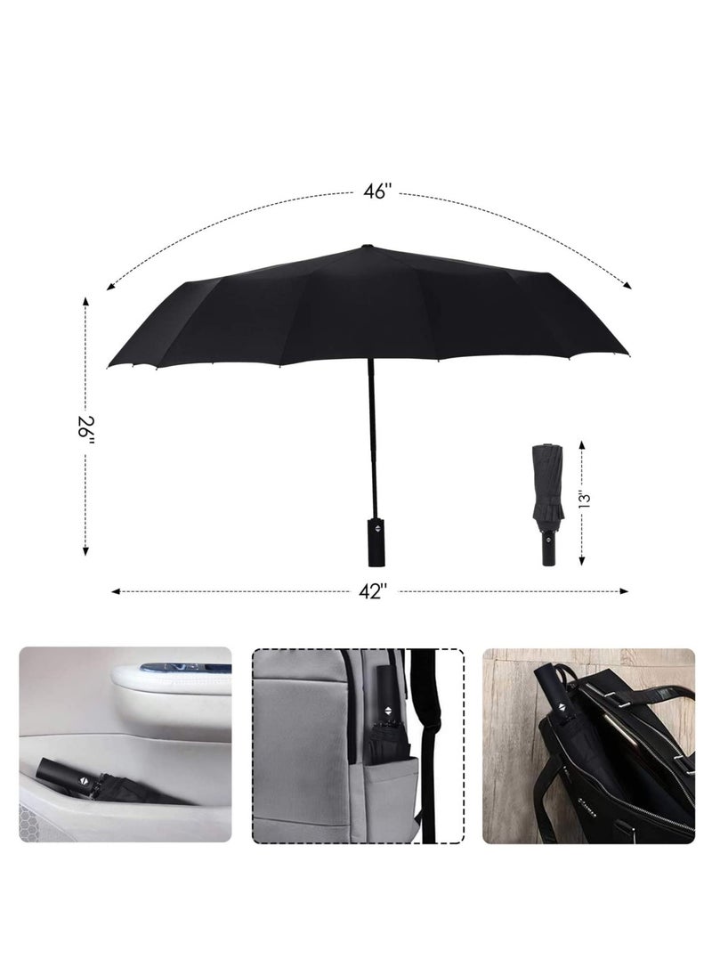 KYD - Umbrella Windproof Travel Umbrella 12 Ribs Auto Open & Close Collapsible Folding Compact Umbrella for Backpack - Image 1