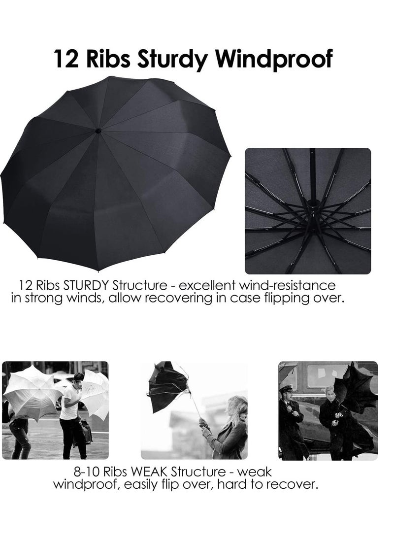 KYD - Umbrella Windproof Travel Umbrella 12 Ribs Auto Open & Close Collapsible Folding Compact Umbrella for Backpack - Image 1