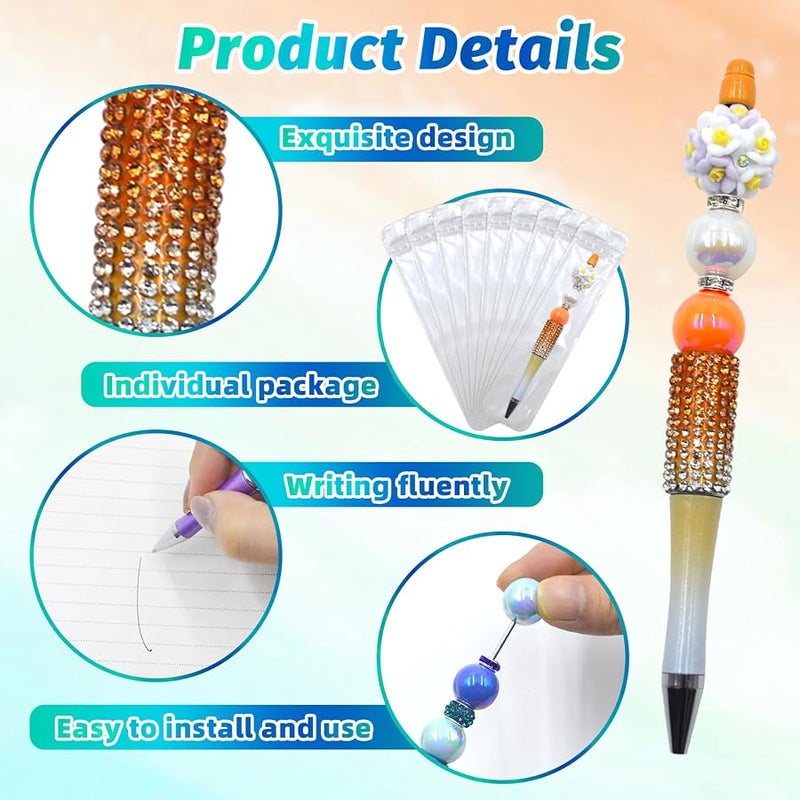 DASTTUIS 25 plastic Beadable Pens Bulk, Refills & pen bags Included - Beaded Pens Black Ink Ballpoint Cute Pens for Students Teacher（Diamond） - Image 4