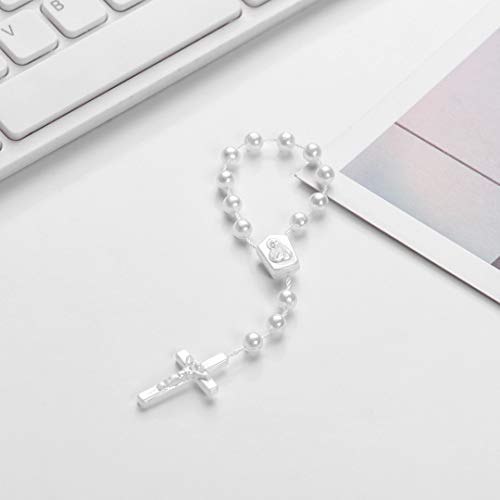 CHENGXIN 24 Pieces Baptism Rosary Acrylic Rosary Beads Mini Rosaries with Angel for The First Communion Baptism Party Favors (White) - Image 5