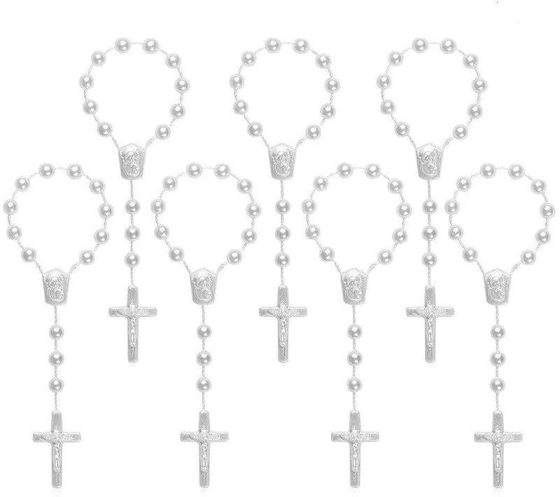 CHENGXIN 24 Pieces Baptism Rosary Acrylic Rosary Beads Mini Rosaries with Angel for The First Communion Baptism Party Favors (White) - Image 4