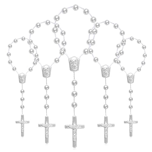 CHENGXIN 24 Pieces Baptism Rosary Acrylic Rosary Beads Mini Rosaries with Angel for The First Communion Baptism Party Favors (White) - Image 1