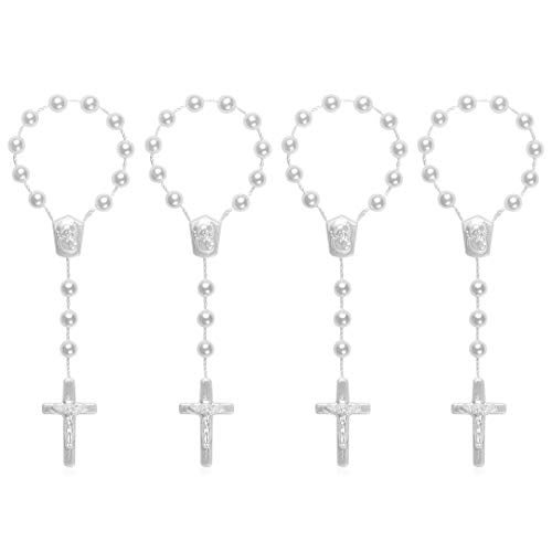 CHENGXIN 24 Pieces Baptism Rosary Acrylic Rosary Beads Mini Rosaries with Angel for The First Communion Baptism Party Favors (White) - Image 2