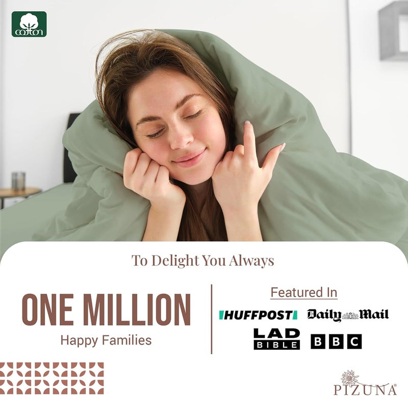 PIZUNA 100% Cotton GCC Single Duvet Cover Set 160x210 cm Sage, 400 Thread Count Long Staple Cotton Sateen Weave Duvet Cover Set with 1 Pillowcase (Sage Bedding Duvet Cover Sets) - Image 2