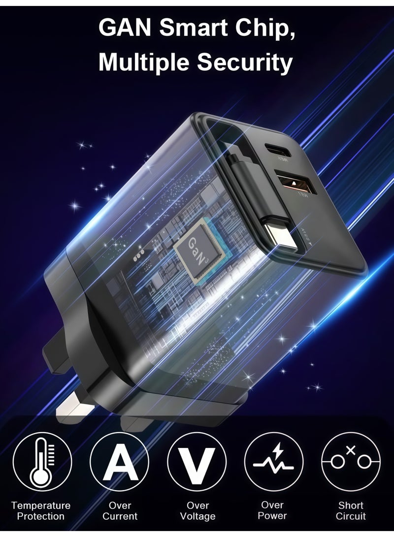 Luttec 65W Ultra Fast Gallium Nitride Charger with Built-In Extension Cable, Type-C/USB Dual Interface, Safe and Durable, Compatible with Multiple Devices - Image 5