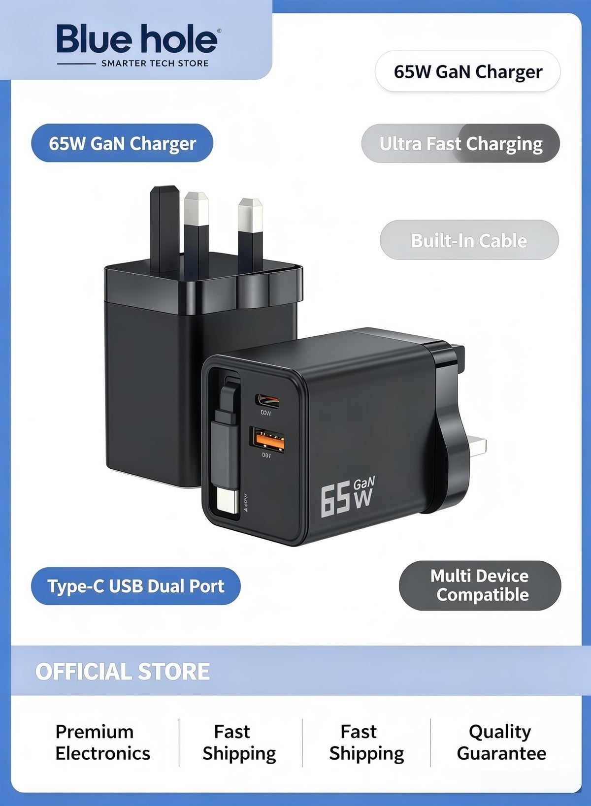 بلو هول Bluehole Ultra Fast Gallium Nitride Charger 65W