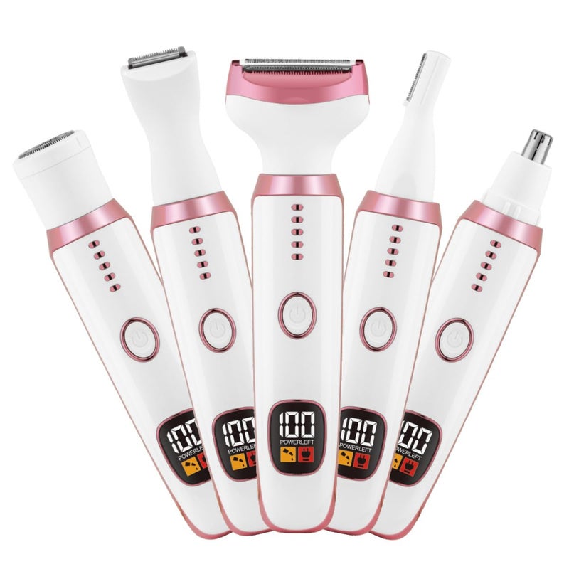 Cqxfsgr Electric Razors for Women Bikini Trimmer for Women 5 in 1 Body Shaver for Nose Hair Face Eyebrow Arms Legs Armpit Underarm Pubic Area Replaceable Lady Facial Razor Painless USB Charge Female Gift - Image 2