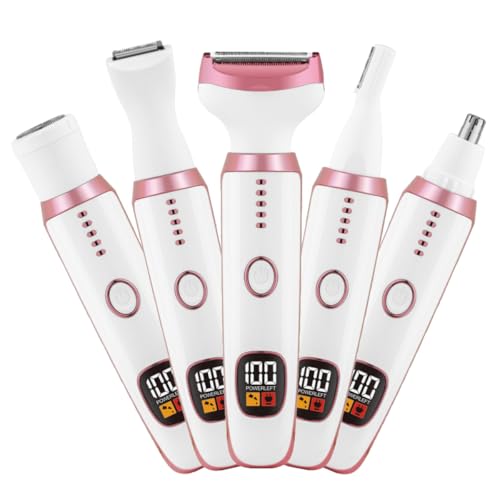 Cqxfsgr Electric Razors for Women Bikini Trimmer for Women 5 in 1 Body Shaver for Nose Hair Face Eyebrow Arms Legs Armpit Underarm Pubic Area Replaceable Lady Facial Razor Painless USB Charge Female Gift - Image 1