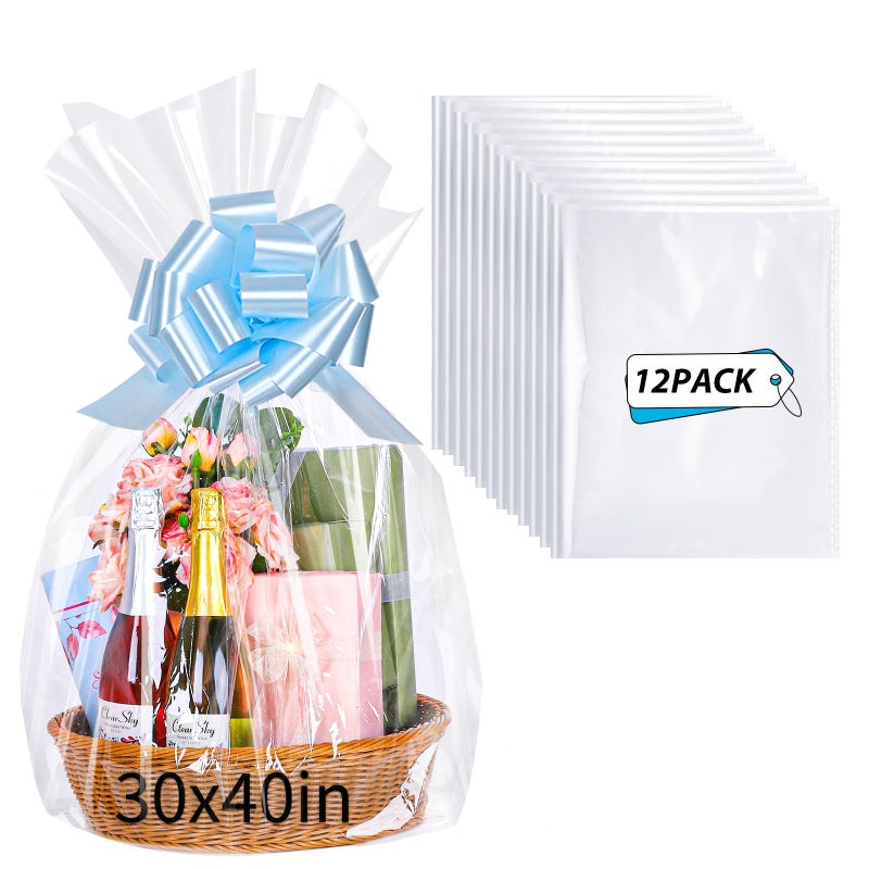 woric 12PCS Large Cellophane Bags 30x40 Inch Clear Cello Gift Bags Easter Cellophane Wrap for Easter Gift Baskets Decorations Candy Baby Bridal Shower Wedding Party favor Birthday - Image 1