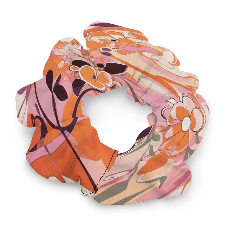Floral Pattern Satin Scrunchies Fluffy Hair Ties Soft Jumbo Scrunchy Large Thick Elastic Hair Bands Cute Satin Hair Scrunchies Ideal Gift for Women Hair Accessories Decor - Image 1