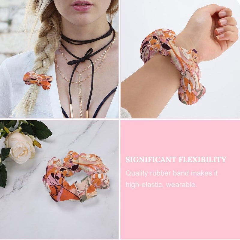 Floral Pattern Satin Scrunchies Fluffy Hair Ties Soft Jumbo Scrunchy Large Thick Elastic Hair Bands Cute Satin Hair Scrunchies Ideal Gift for Women Hair Accessories Decor - Image 4