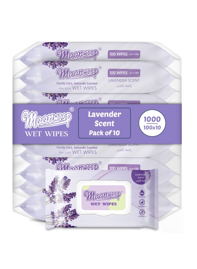 Moonwisp Wet Wipes for Cleaning and Hand Sanitizing, Lavender Scented, Moisturizing, Travel-Friendly, Hypoallergenic, All-Purpose Wipes, Perfect for Adults and Kids (Purple, PACK 10) - Image 1