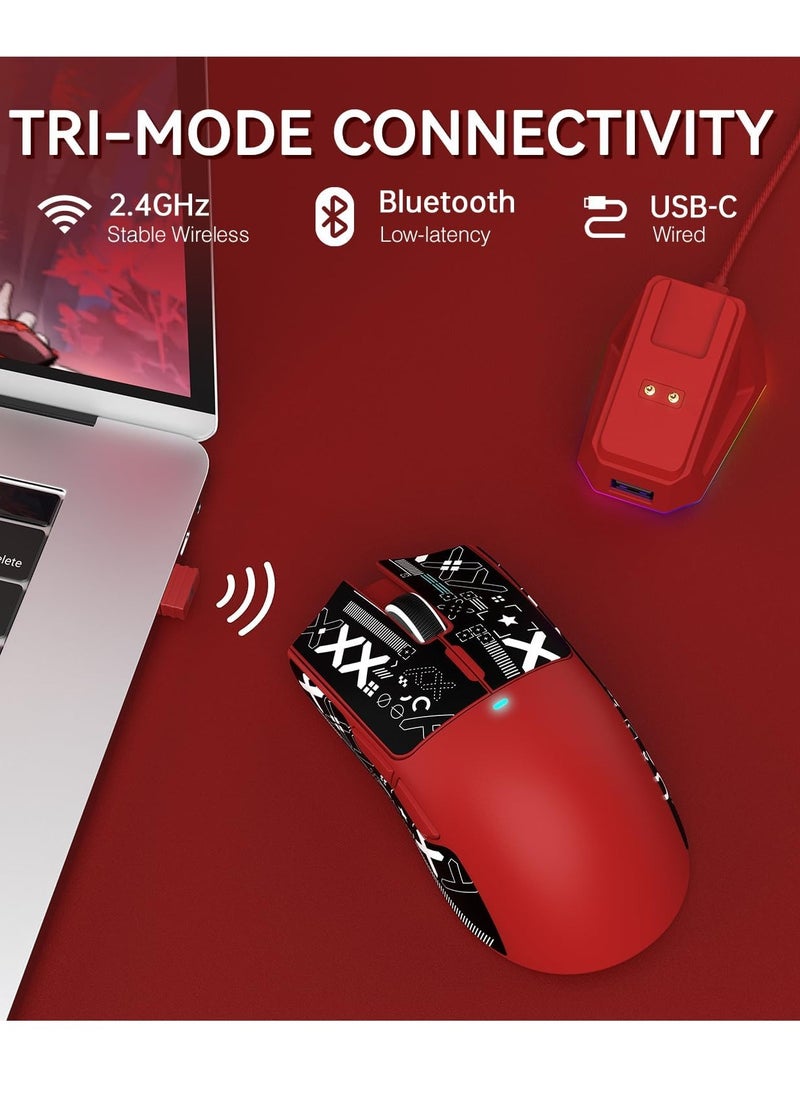 Attack Shark X11 Lightweight Wireless Gaming Mouse with RGB Charging Dock,Tri-Mode-2.4G/USB-C Wired/BT,22K DPI,PAW3311 Optical Sensor,HUYU Switch, 5 programmable Buttons for PC/Mac(Red&Sticker)  - Image 4