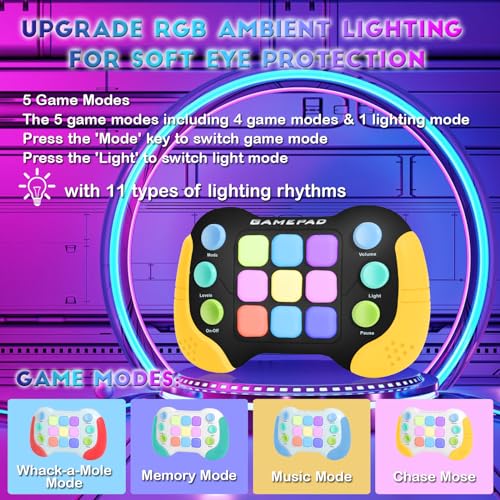 AOTIBO Fast Push Fidget Toys Handle Flashing Handheld Game for Kids Teens Adults Electronic Brain Memory Game Quick Push Buttons Gamepad Xmas Birthday Gifts STEM Toys for Boys Girls - Image 5
