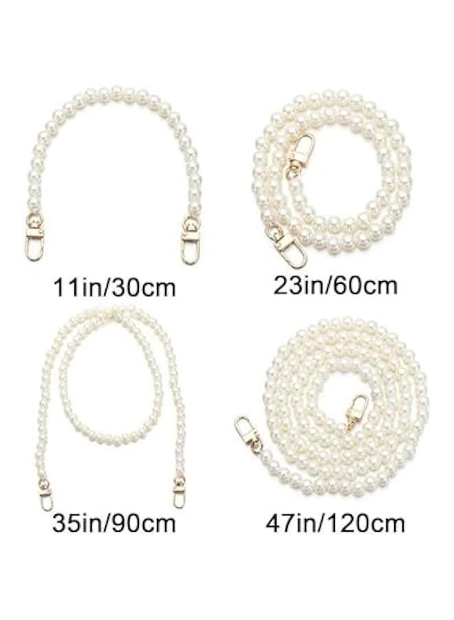 4Pcs Imitation Pearl Beads 4 Sizes Short Long Handle Shoulder Cross Body Handbag Chains Purse Chain Strap Faux Pearl Strap with Metal Buckles(white)  - Image 2
