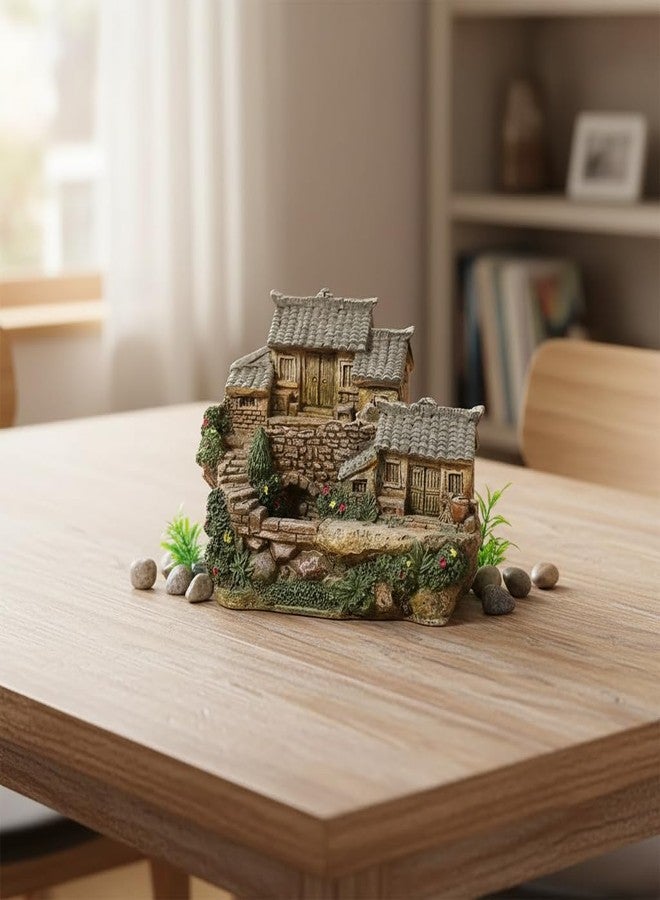 ROYAL FOUNTAIN Miniature Village House Model, Resin, Multi-Level Terraced Design with Tiled Roofs, 9.5 x 7 x 6.6 cm - Image 1