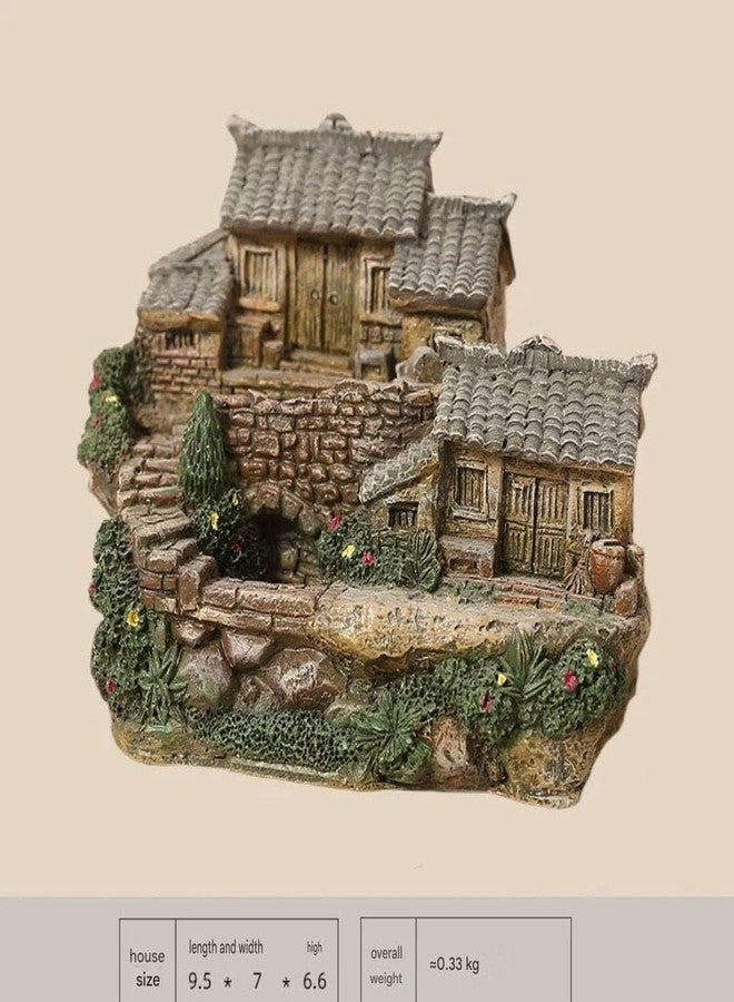 ROYAL FOUNTAIN Miniature Village House Model, Resin, Multi-Level Terraced Design with Tiled Roofs, 9.5 x 7 x 6.6 cm - Image 3