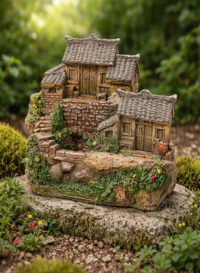ROYAL FOUNTAIN Miniature Village House Model, Resin, Multi-Level Terraced Design with Tiled Roofs, 9.5 x 7 x 6.6 cm - Image 5